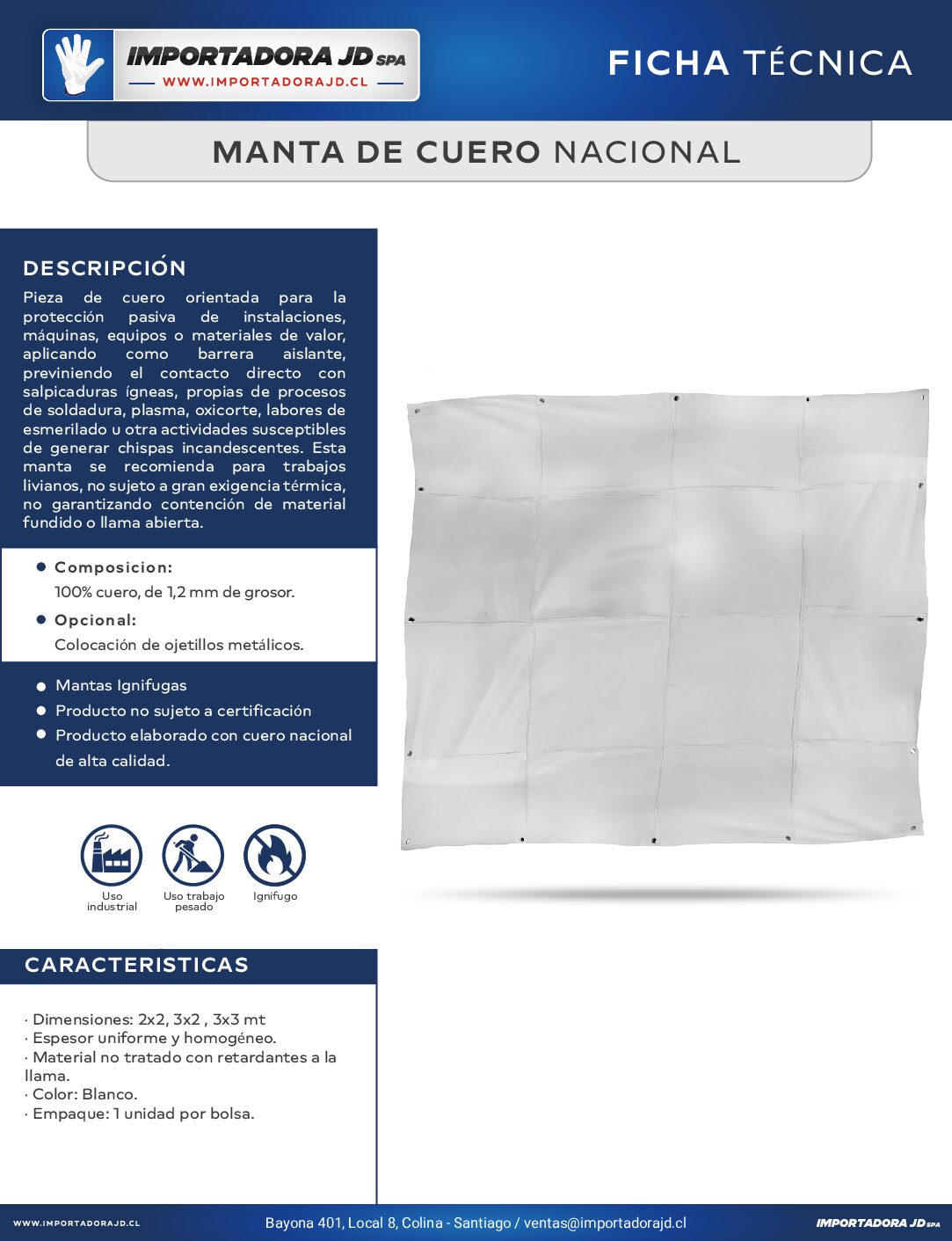 Manta Ignífuga de Cuero Soldador 2x2, 3x2, 3x3 - Imagen 3