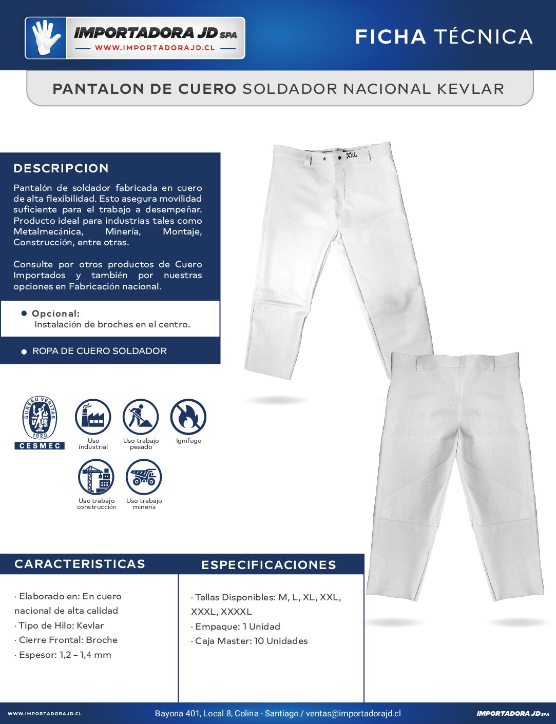 Pantalón de Cuero Soldador Nacional con Velcro e Hilo Kevlar - Imagen 4